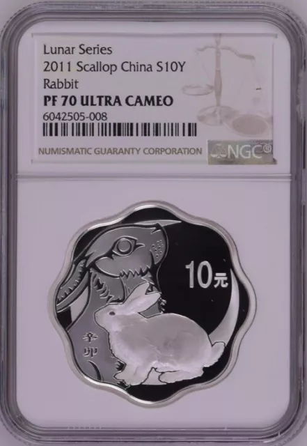 NGC PF70 2011 China Lunar Series Rabbit Scallop 1oz Silver Coin with COA