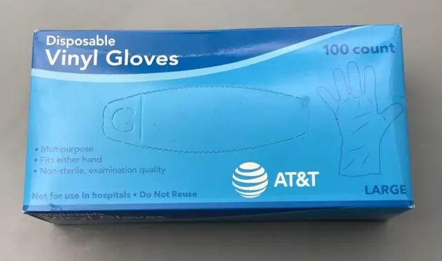 AT&T Disposable Vinyl Gloves (100 Count) - Size Large NEW