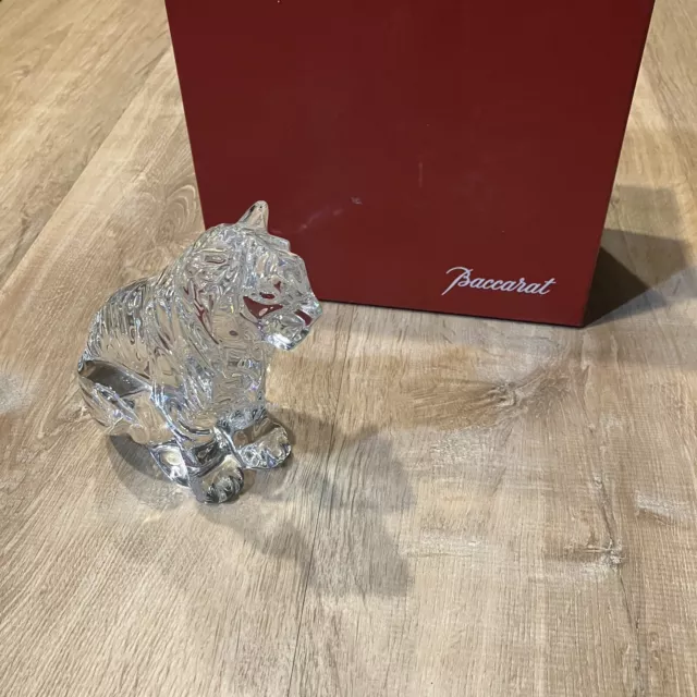 Baccarat France Clear Crystal Sitting Bengal Tiger Figurine Large Signed NEW