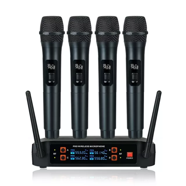 Pro Wireless Microphone System 4 Channel Audio VHF 4 Handheld Dynamic Mic Party