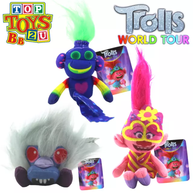 Juego de juguetes de peluche súper suave Trolls World Tour de 6" - King Trollex, Debbie y Poppy