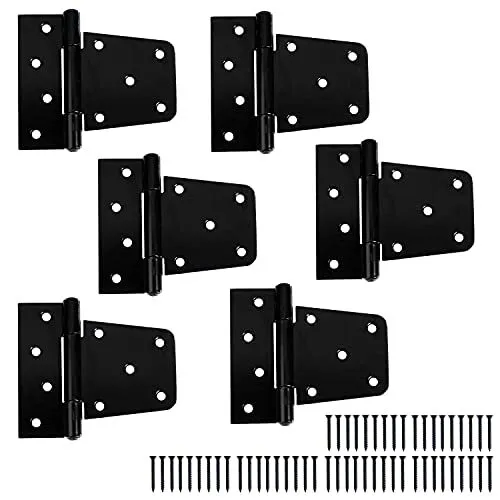 6 Pack - Black Cold Rolled Steel Square Hinges for Gate, Barn or Storage Shed
