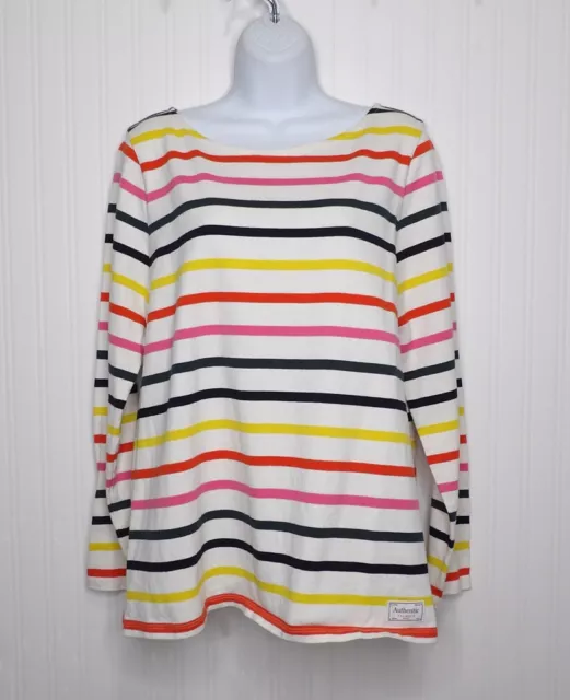 Talbots Rainbow Striped Long Sleeve Knit T-shirt Tee 100% Cotton Size Large