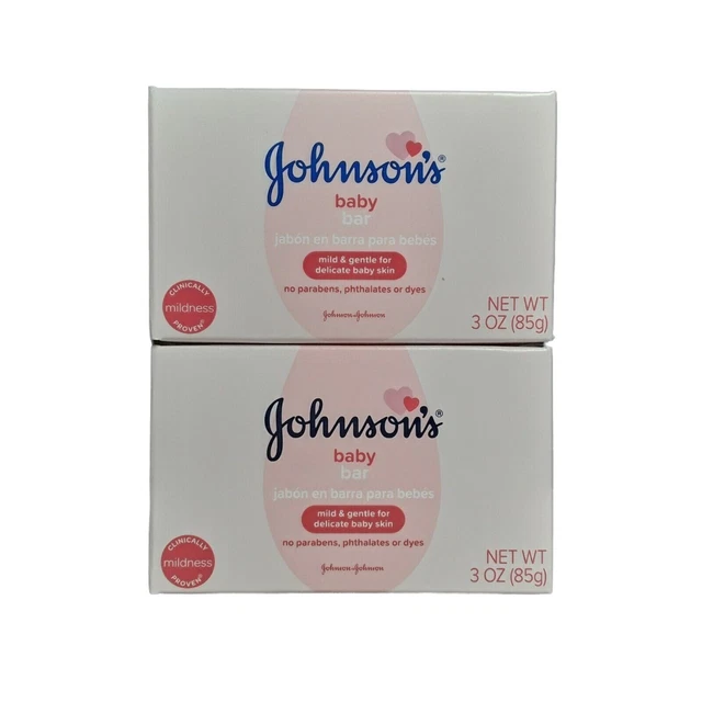 2 Johnson's Baby Bar Mild & Gentle Soap 3oz Each