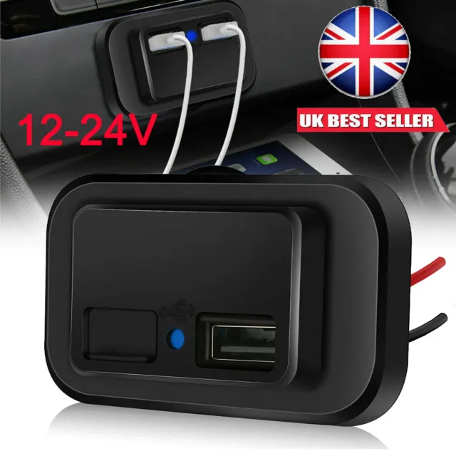 Car Charger Socket Splitter Power Socket Adapter 12V Dual USB Charger Waterproof