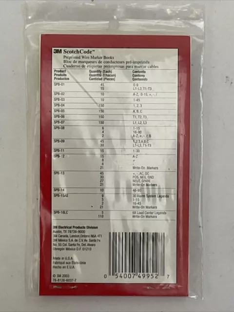 3M Spb-02 Scotch Code Preprinted Wire Marker Book 2