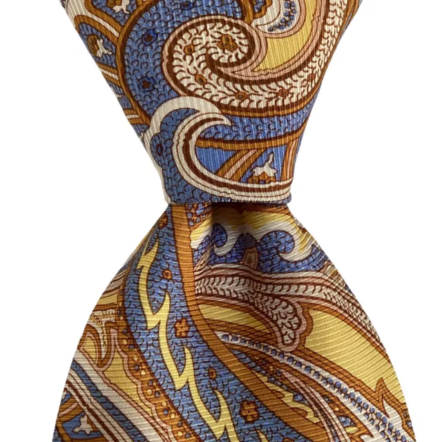 JOHN W. NORDSTROM Men's 100% Silk Necktie USA Designer Geometric Yellow/Blue EUC