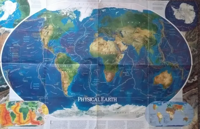 National Geographic Society,Large Map Poster,  Physical Earth 1998,