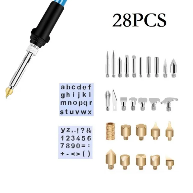 28pcs-Electric Soldering Iron Tips Head Wood Burning Pen Art Leather Engraving~