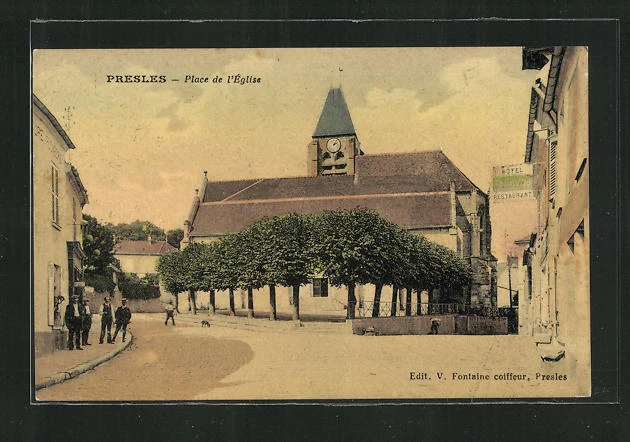 CPA Presles, Place de l´Eglise 1916