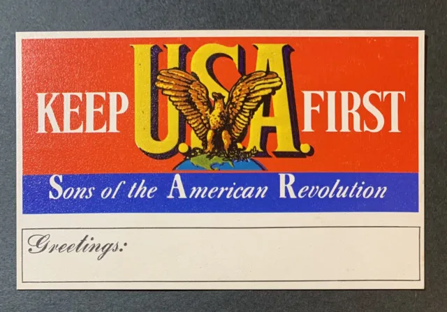 “Keep USA First” - Sons Of The American Revolution Postcard - Unused