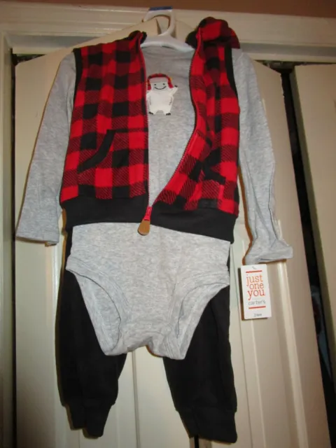 Just One You by Carters Boy's 3 piece Outfit  Shirt Pants & Hoodie Vest 24 Month