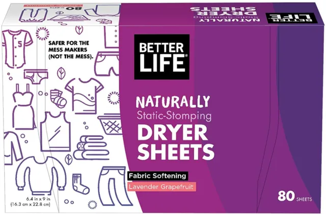 Better Life Dryer Sheets - Lavender Grapefruit, 80 Count (Pack of 3)