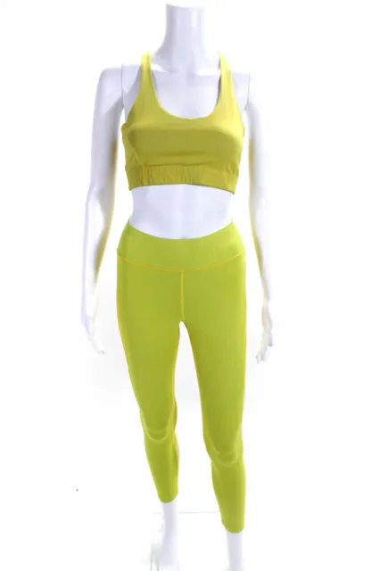 Outdoor Voices Womens Stretch Racerback Sports Bra + Leggings Set Yellow Size S
