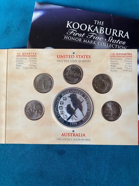 Kookaburra 1999 First Five State Set - 2 Oz. Silber+5 Quarterdollar