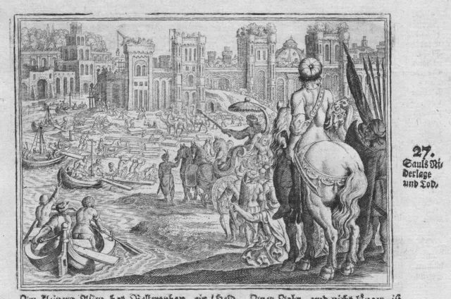 1700 Saul Death Rout Defeat Antique Antiquity Copperplate Merian