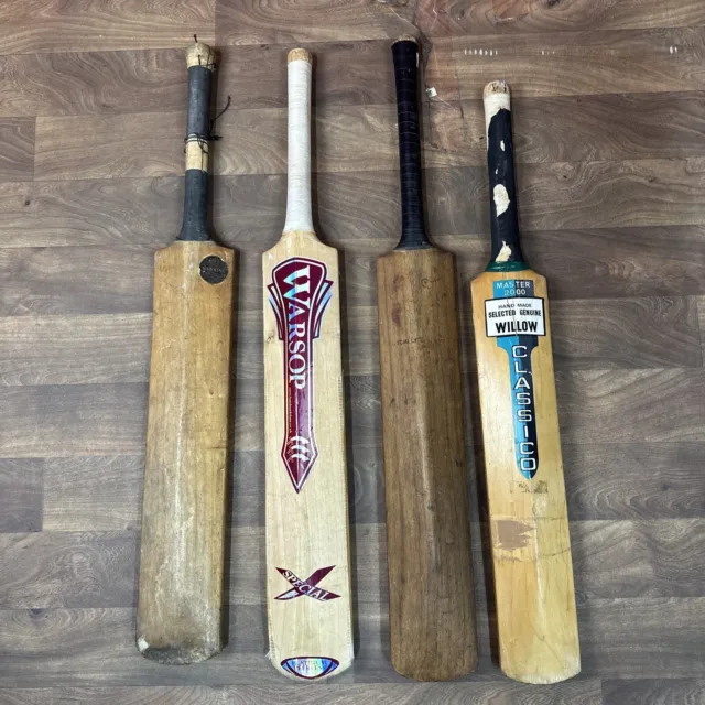 4x Vintage Cricket Bats Unknown Sizes For Display Restoration Etc Warsop Etc