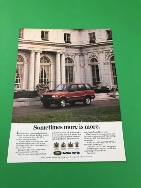 1994 1995 1996 1997 1998 Land Range Rover Original Print Ad Advertisement B4