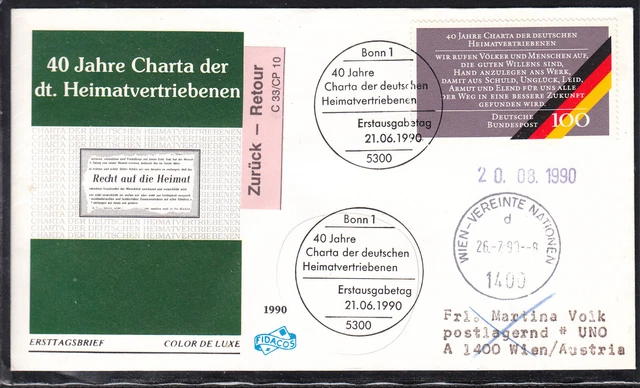 Deutschland Bund FDC Mi 1470 Heimatvertriebene, Bonn 21.06.90