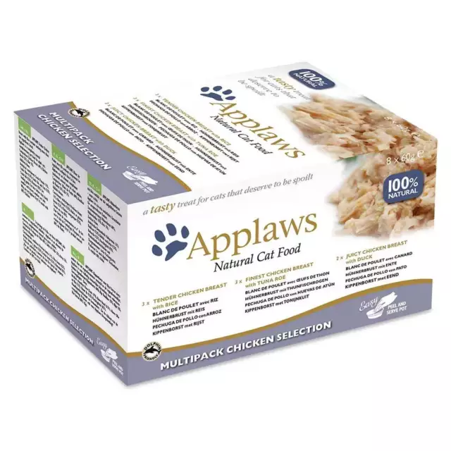 Vainas de comida para gatos Applaws Multipack selección de pollo 8 x 60 g BBD 10/06/2024