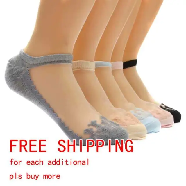NEW Women Cute Ultrathin Transparent Crystal Silk Lace Elastic Short Ankle Socks