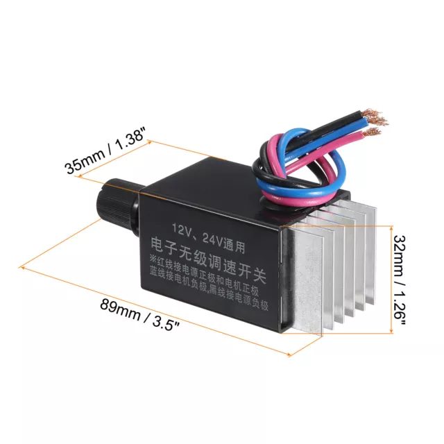 Universal DC Motor Speed Controller, DC 12v 24v Motor Rheostat with Heat Sink 2