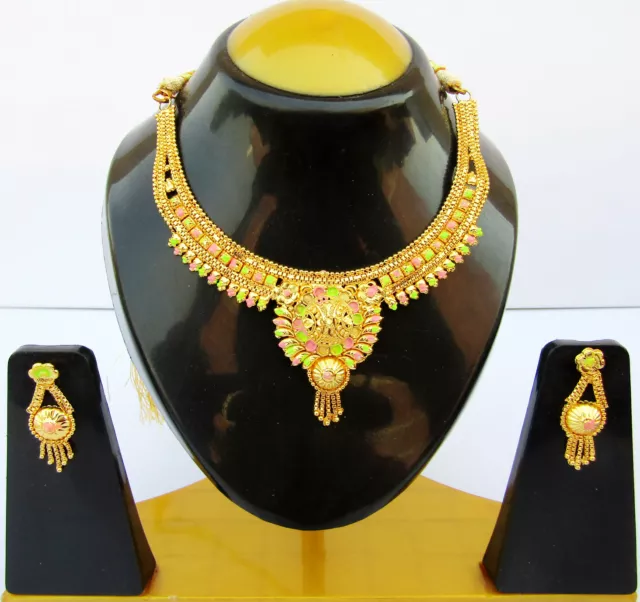 Bollywood Fashion Jewelry Necklace Gold Plated Indian Women Bridal Earrings Set