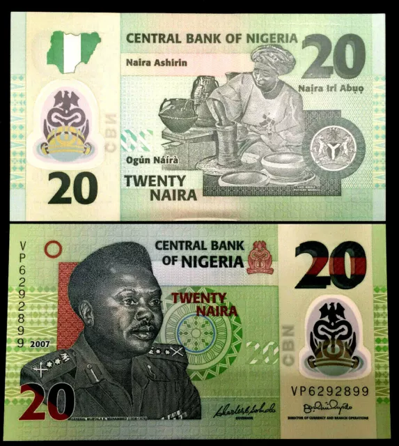 Nigeria 20 Naira 2007 Polymer Banknote World Paper Money UNC Currency Bill Note