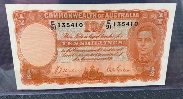 1939 Australia Ten 10 Shilling banknote SHEEHAN/McFARLANE - aEF