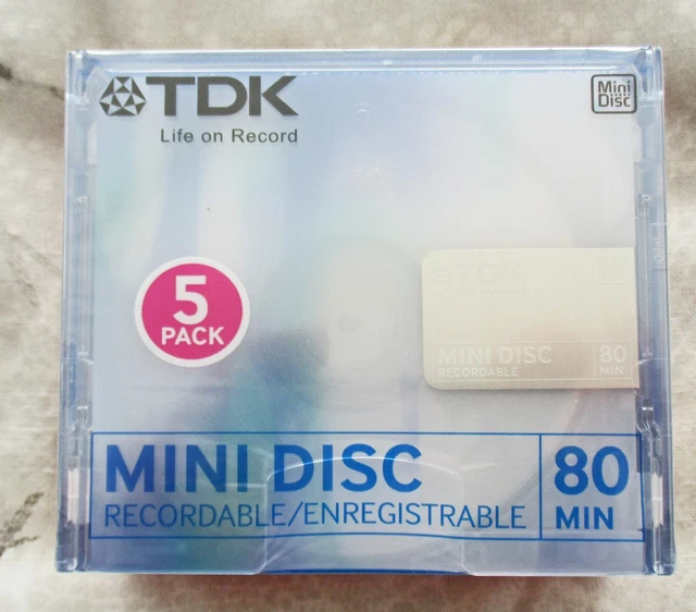 TDKLIFE ON RECORD Recordable 80 Min Mini Discs, Various Colours X 5