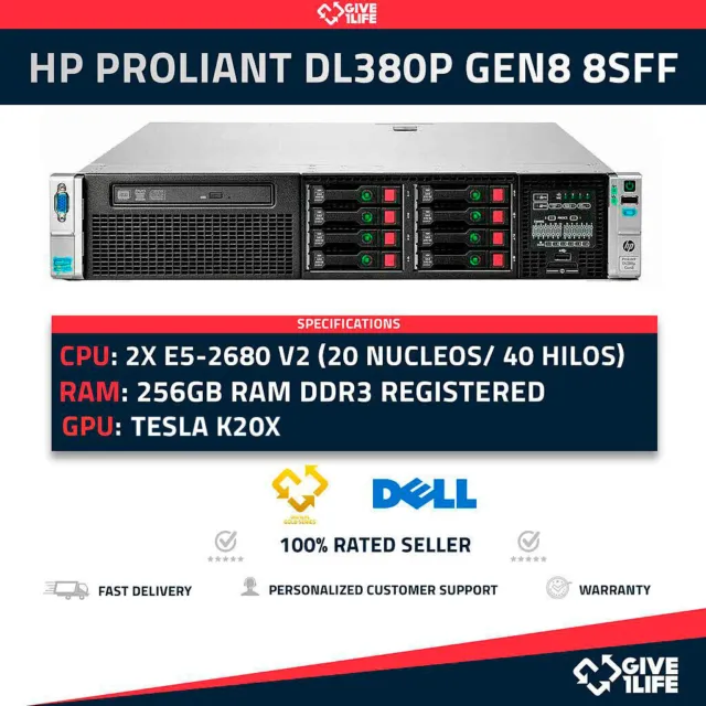 GIVE1LIFE Gold Proliant DL380P Gen8 8SFF 2x E5-2680V2 40 fils 256 Go de RAM...