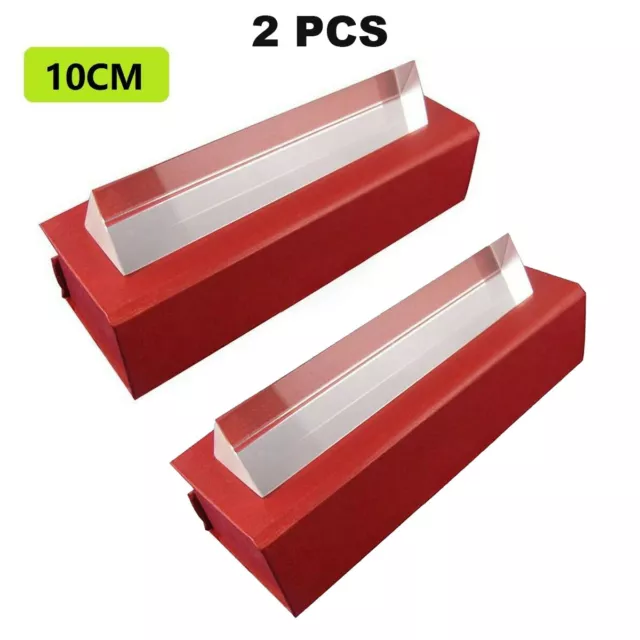 2PCS Optical Glass Triple Triangular Prism Physics Refractor Light Spectrum 10CM