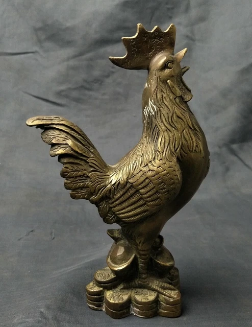 Exquisite Old Chinese brass handmade Chicken wealth statue 6801