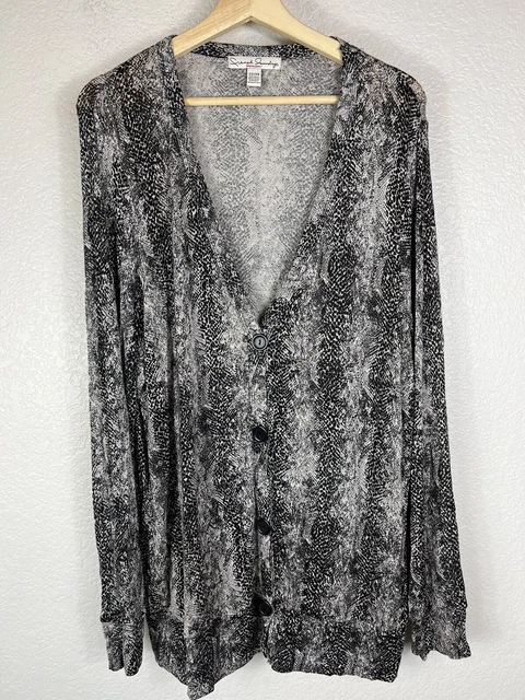 French Laundry Woman Sz 22/24 Top Snake Skin Black & White V-Neck Banded Hem LS