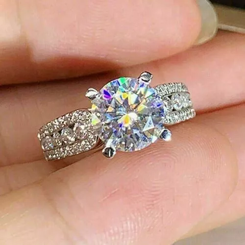 Bague de fiançailles de mariage en diamant simulé taille ronde 3 carats...