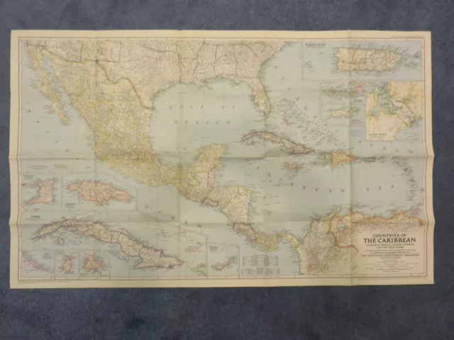 1947 Map of The Countries of the Caribbean Including Mexico, Central America...