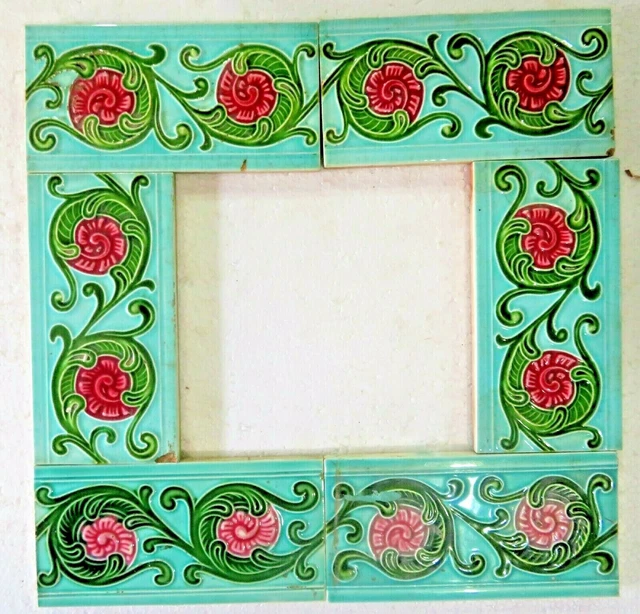 Antique Glazed porcelain Majolica 6 tile 3"x 6" Art & craft Border frame display