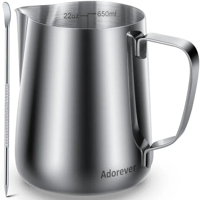Milk Frothing Pitcher, 22oz 650ml Milk Frother Cup Stainless Steel Steaming New