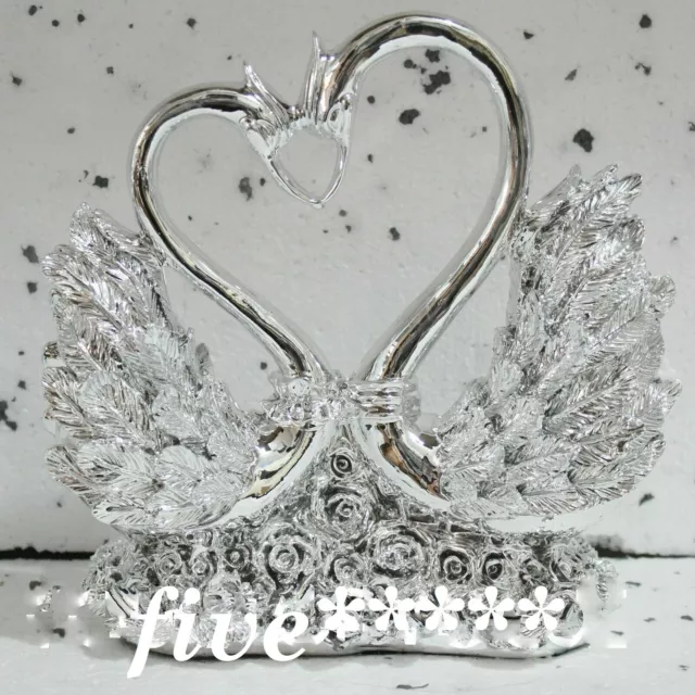 Italian Large Pair SILVER SWAN Romany Diamante Swans Shelf sitter Ornament New