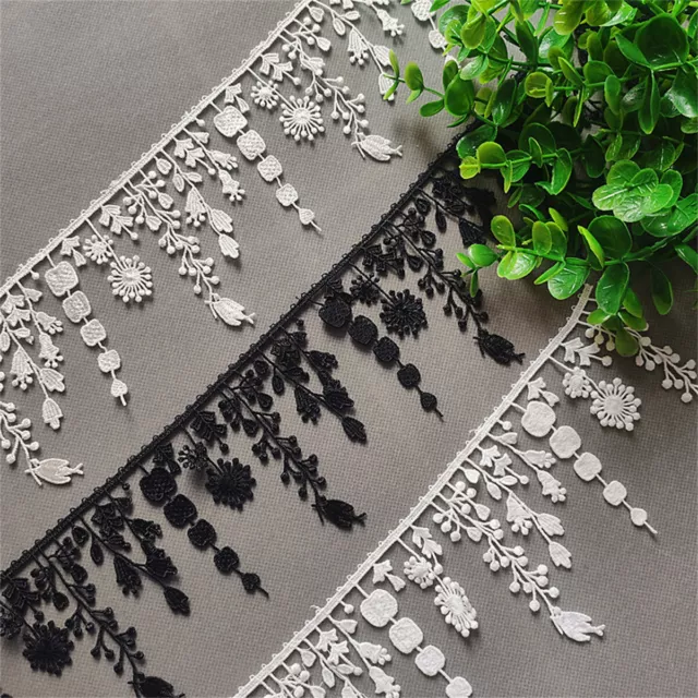 1YD EMBROIDERED FLOWER Leaf Floral Tassel Lace Edge Trim Ribbon DIY ...