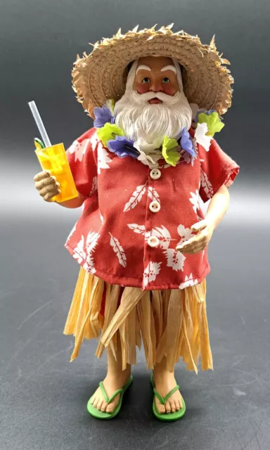 Beach Santa Claus Figurine Christmas Holding Cocktail in Hawaiian Shirt