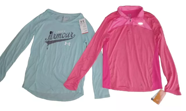 💥 Girl's XL Long Sleeve Shirt Lot Under Armour YXL New Green Champion Pink Top