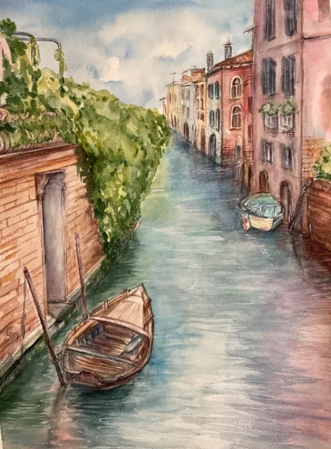 Watercolor original painting Italy Venice Boat  12 x16