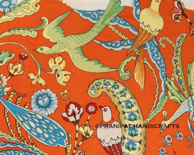 Indien Paon Coton Imprimé Orange Doux de Luxe Boho Robe Faisant Tissu Par Yard