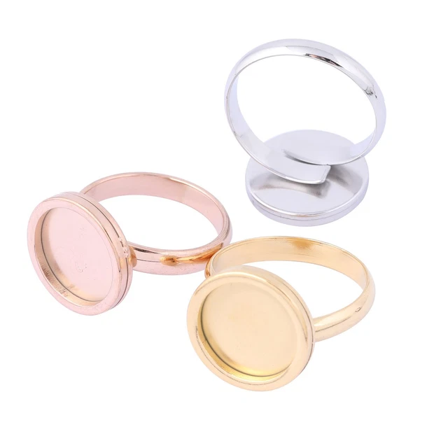 10 piezas Anillo Cabujón Base Acero Inoxidable Blancos Ajustable Joyería Bisel