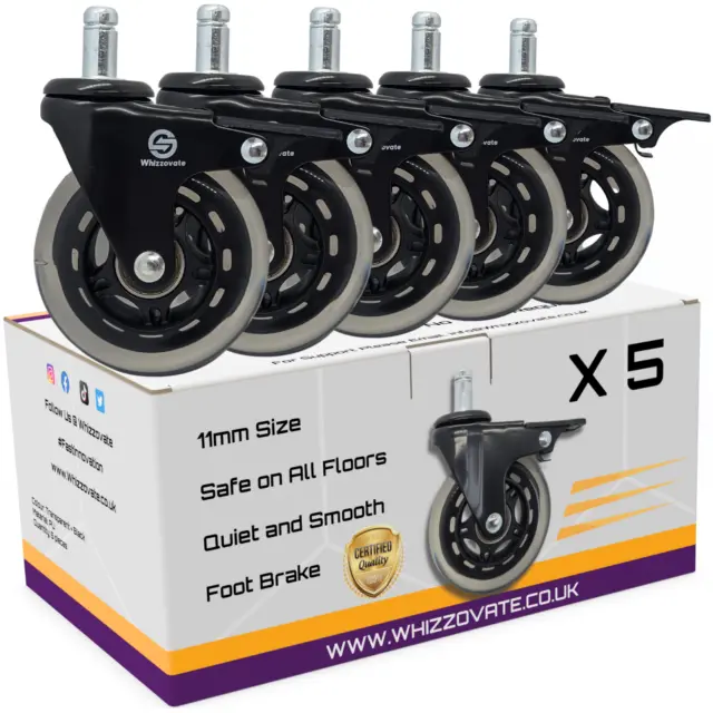 Desk Chair Replacement Wheels - Set of 5 Wheels - 11mm Stem- Rollerblade Castors