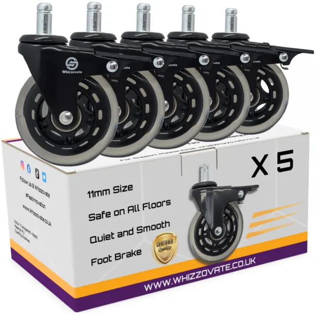 Replacement Office Chair Wheels - Set of 5 Wheels - 11mm Stem - Rollerblade