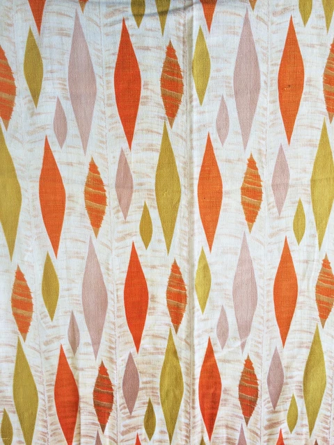 Stunning Mid Century Vintage Barkcloth Curtain Fabric 1950 Leaf Design 2