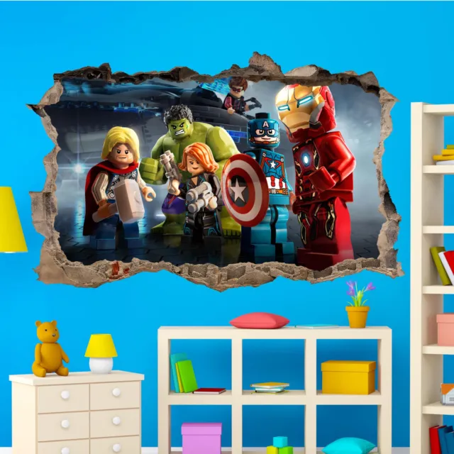 Super Heroes Lego Avengers Wall Sticker Art 3D Poster Decal Mural Kids Decor RN7