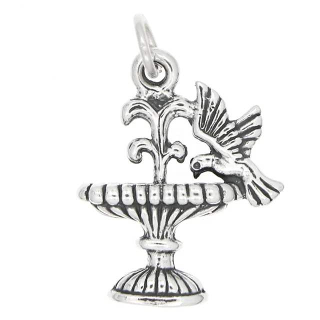 Sterling Silver Double Sided Bird Bath with Fountain Charm or Pendant